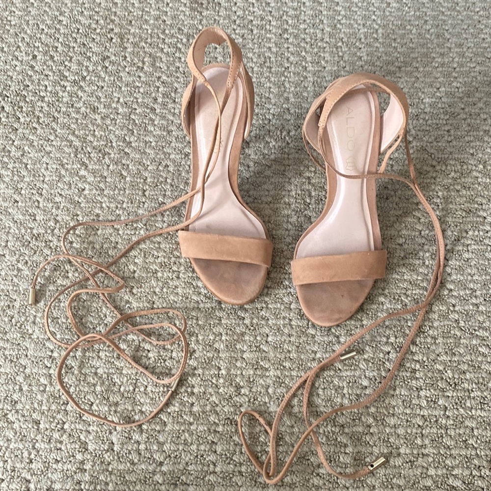 Also nude suede lace up heels